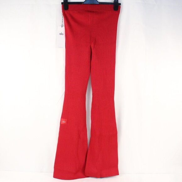 Alo Yoga Denim Knit High-Waist Flare Pant in Dark Bold Red - Size Medium - NWT - Picture 4 of 9